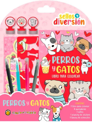 Perros y gatos.Sellos y diversión.Libro para colorear