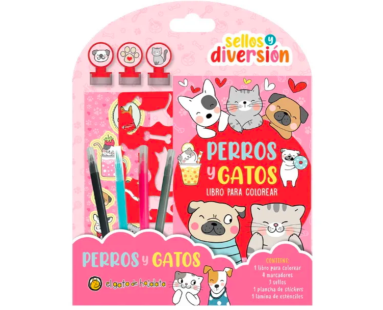 Perros y gatos.Sellos y diversión.Libro para colorear